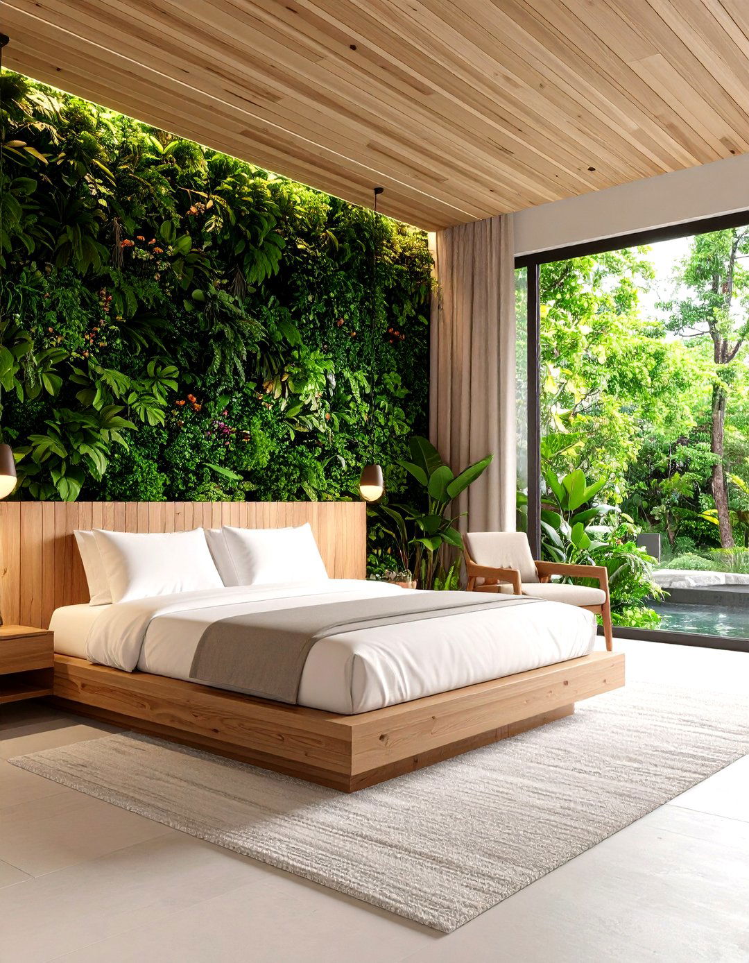 Biophilic Hotel Room Design with Living Plant Walls - 20 Hotel Room Design Ideas