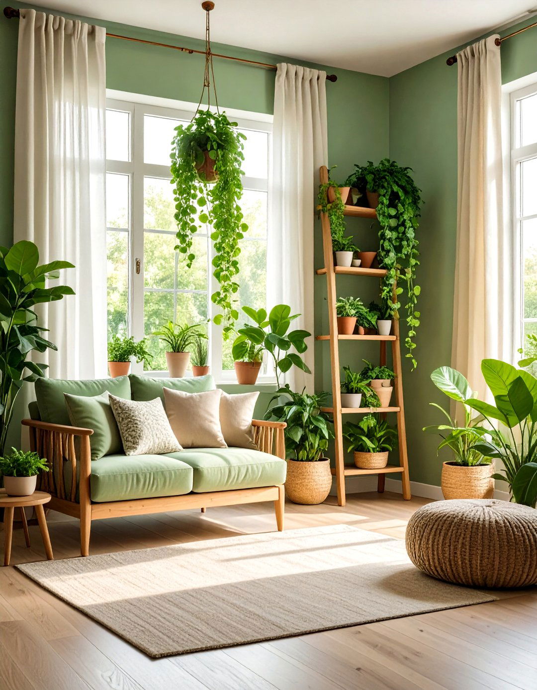 Biophilic Indoor Garden Lounge - 20 Budget Apartment Living Room Ideas