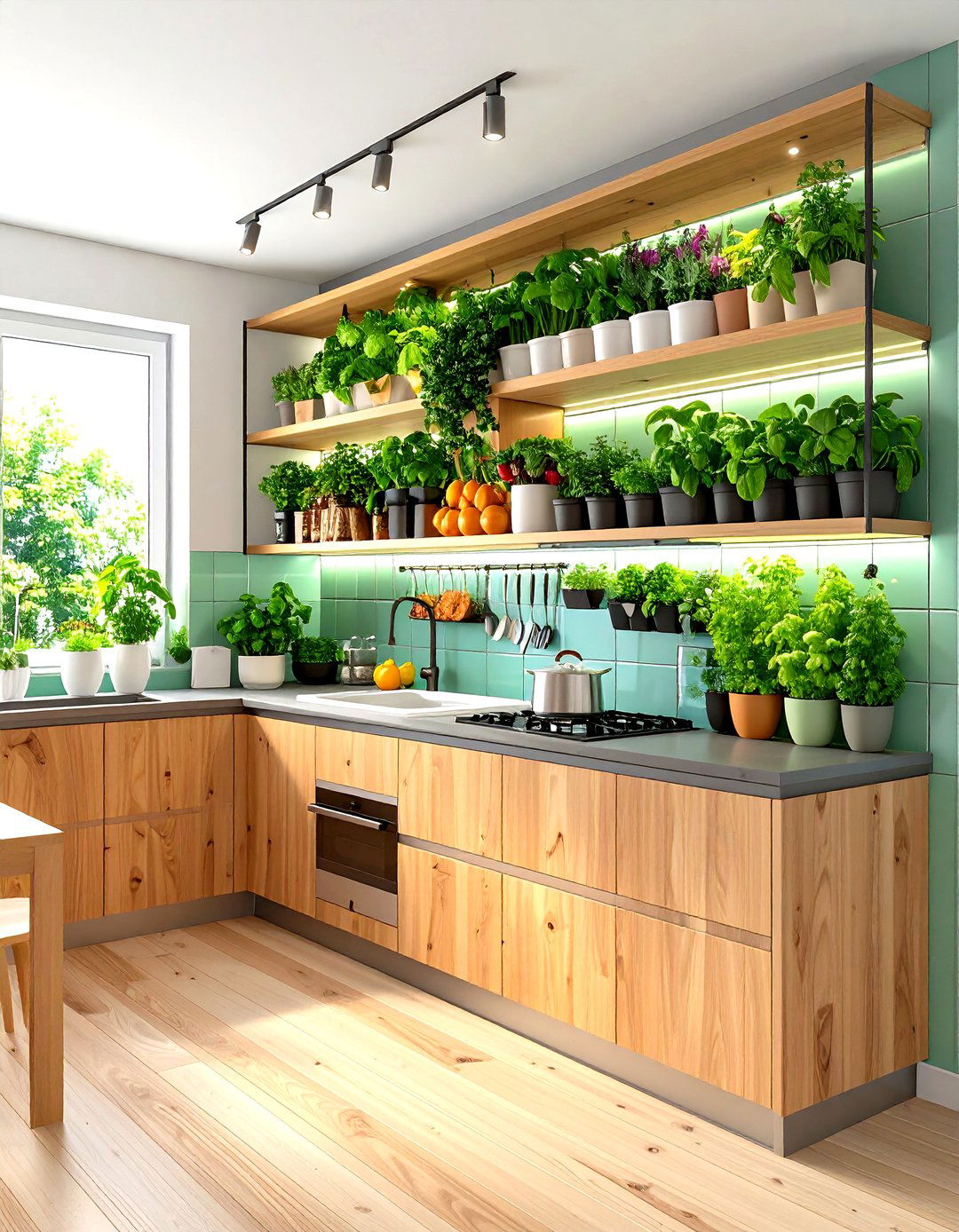 Biophilic Kitchen Green Wall for Fresh Herbs - 20 Dream Kitchen Ideas