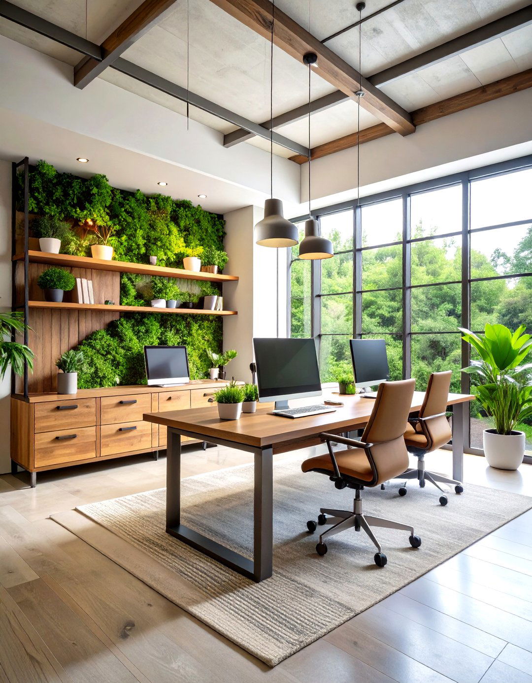 Biophilic Modern Home Office with Living Elements - 20 Modern Home Office Ideas
