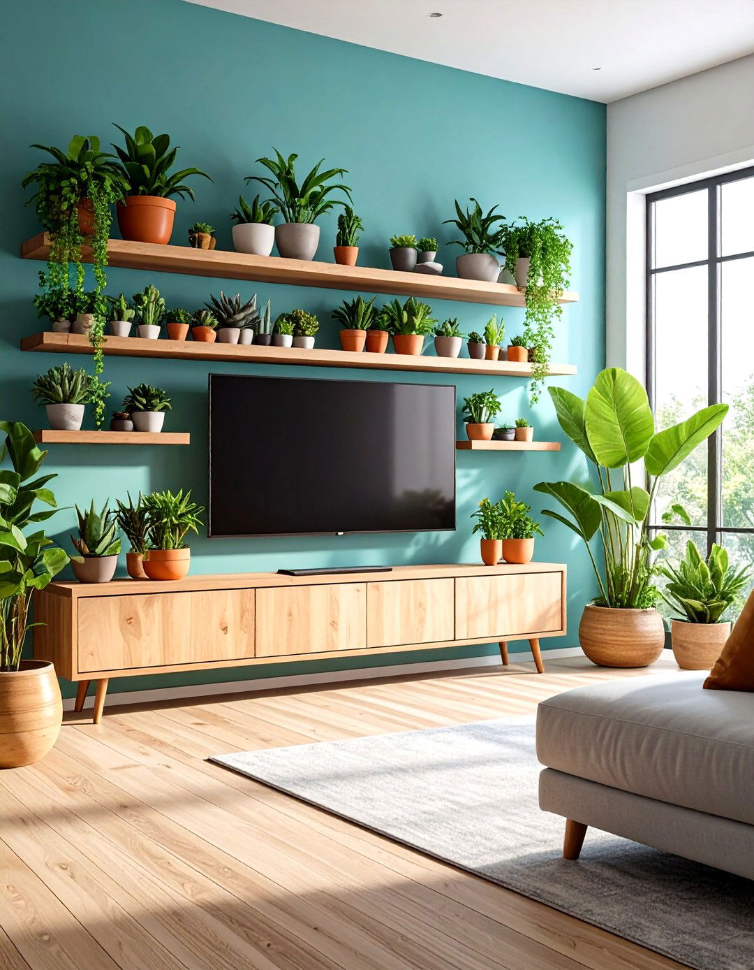 Biophilic Shelving and Plants - 20 Tv Wall Ideas