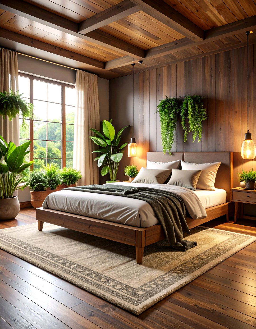 Biophilic Touches Greenery Meets Dark Wood Bedroom - 20 Dark Wood Bedroom Ideas