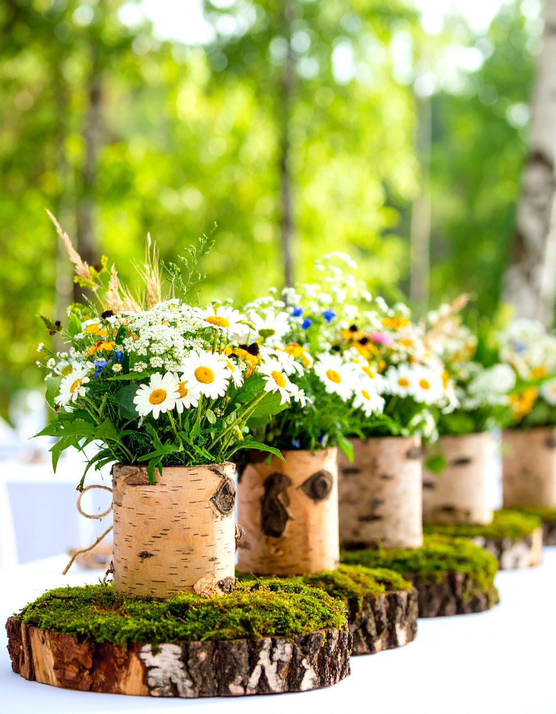 Birch Bark Rustic Wedding Centerpieces with Wildflower Arrangements - 20 Rustic Wedding Centerpieces