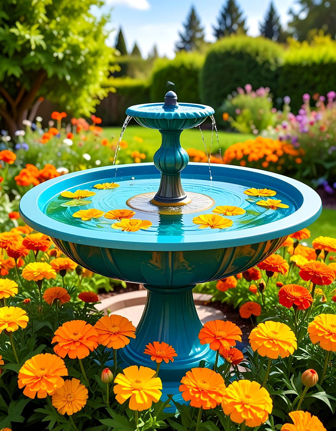 Birdbath Fountain Garden Art Centerpiece - 20 Garden Art Ideas