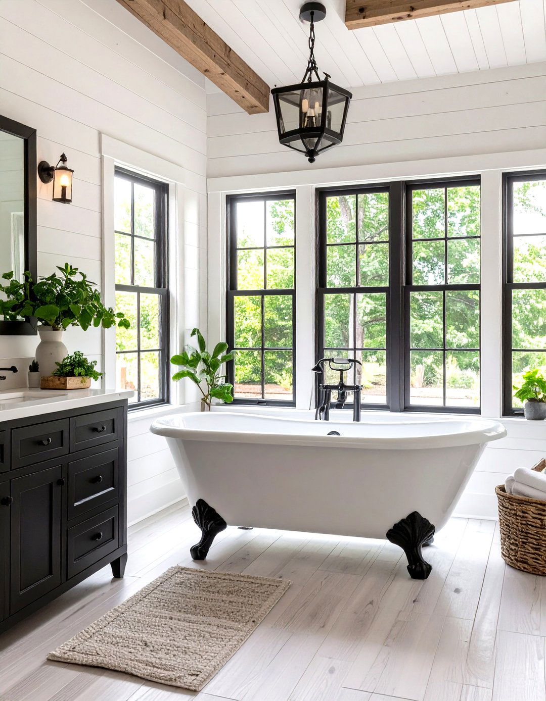 Black Accent Modern Farmhouse Bathroom - 20 Modern Farmhouse Bathroom Ideas