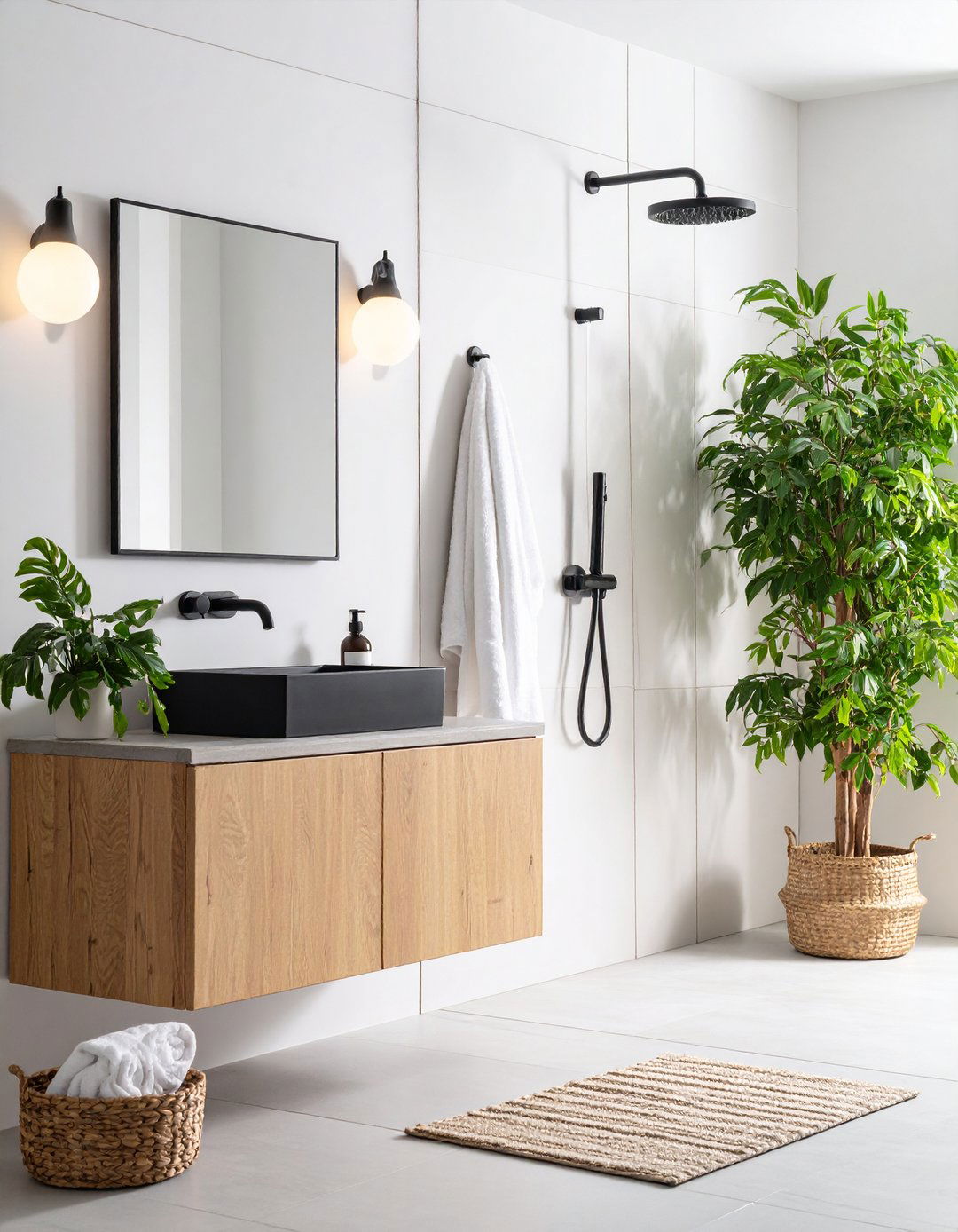 Black Accents - 20 Scandinavian Bathroom Ideas
