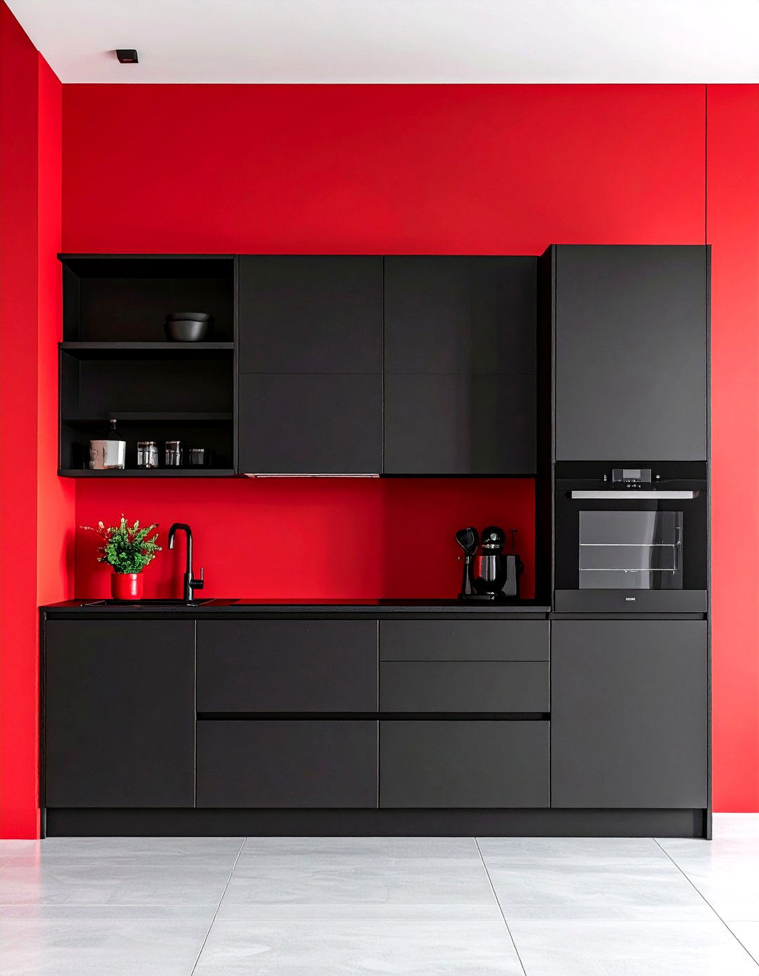 Black Cabinets Red Accent Wall Kitchen - 20 red and black kitchen ideas