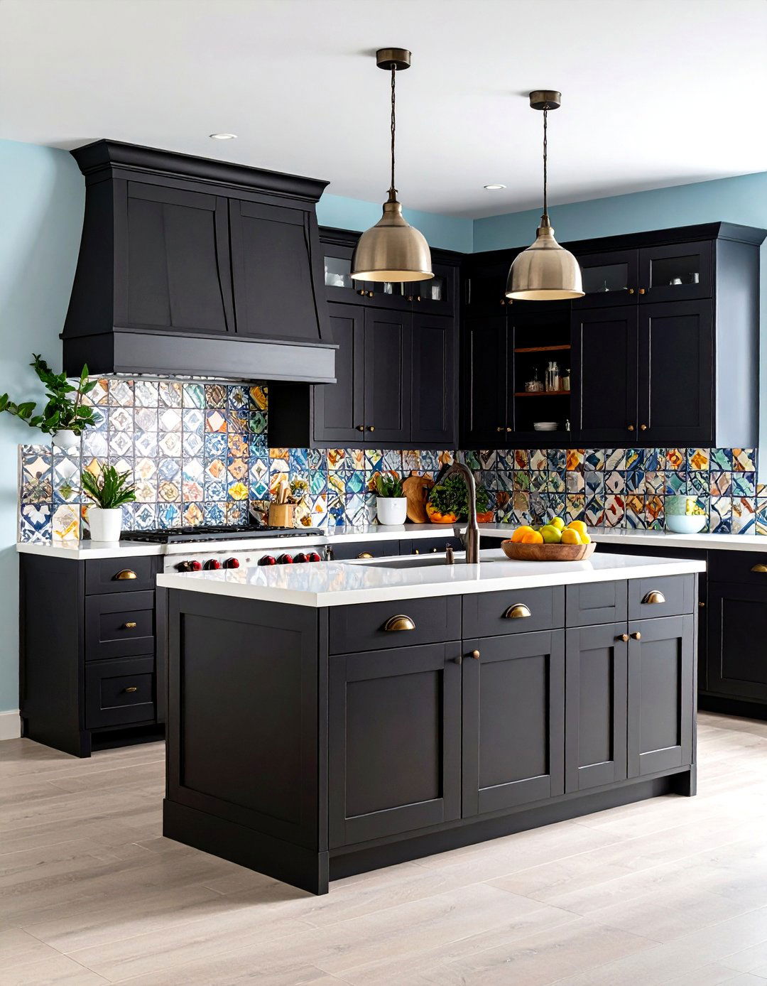 Black Cabinets with Bold Patterned Tile Eclectic Kitchen - 20 Kitchens With Black Cabinets
