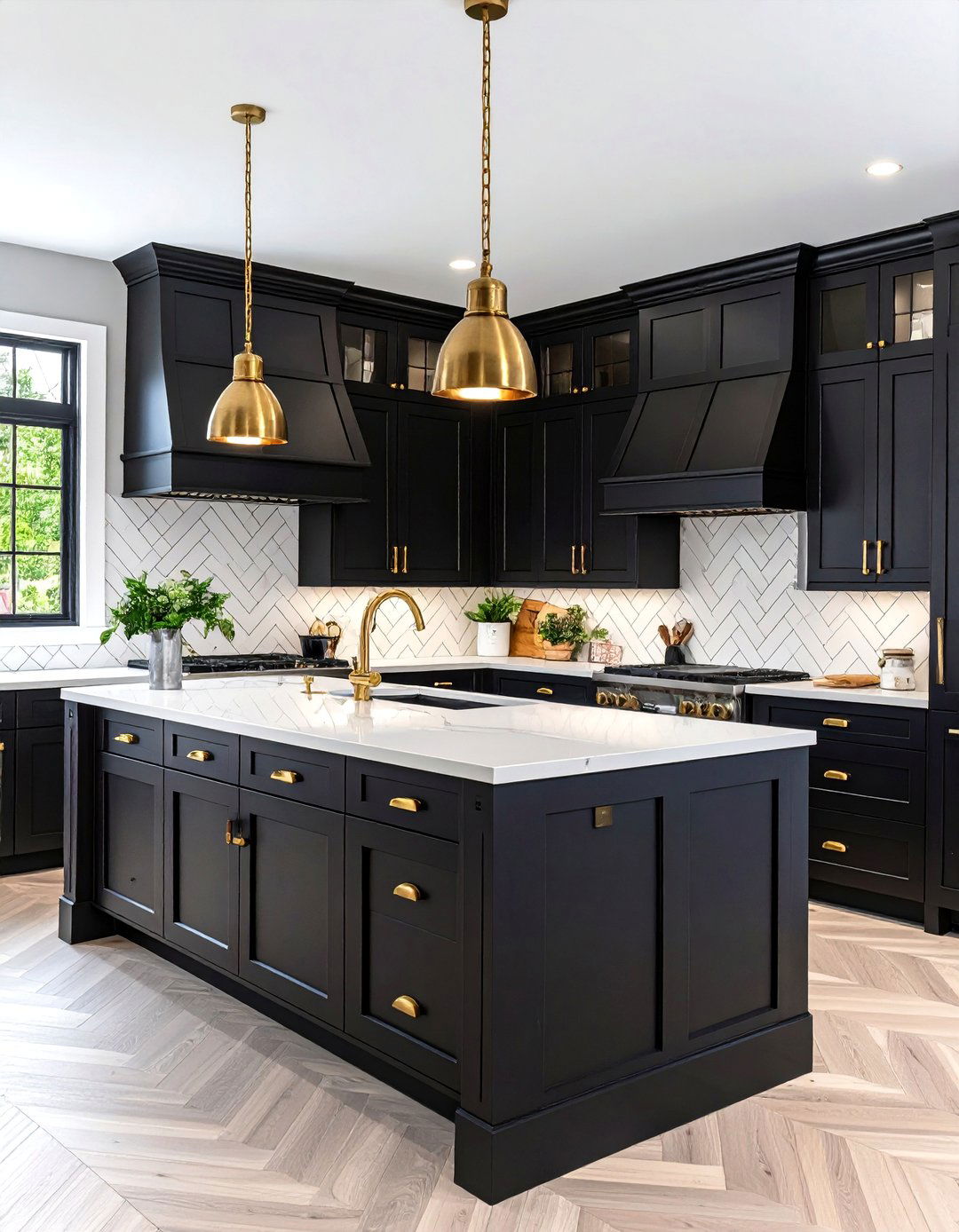 Black Cabinets with Brass Hardware Transitional Kitchen - 20 Kitchens With Black Cabinets