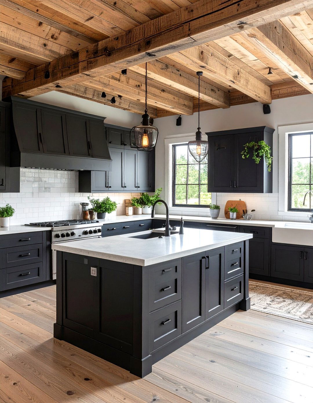 Black Cabinets with Concrete Countertops Industrial Farmhouse Kitchen - 20 Kitchens With Black Cabinets