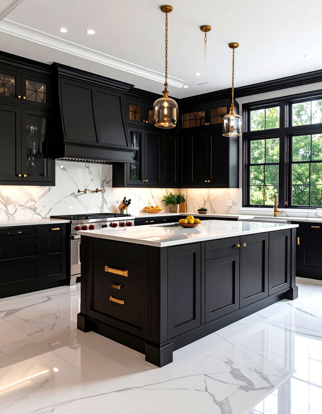 Black Cabinets with Glass Front Display Traditional Kitchen - 20 Kitchens With Black Cabinets