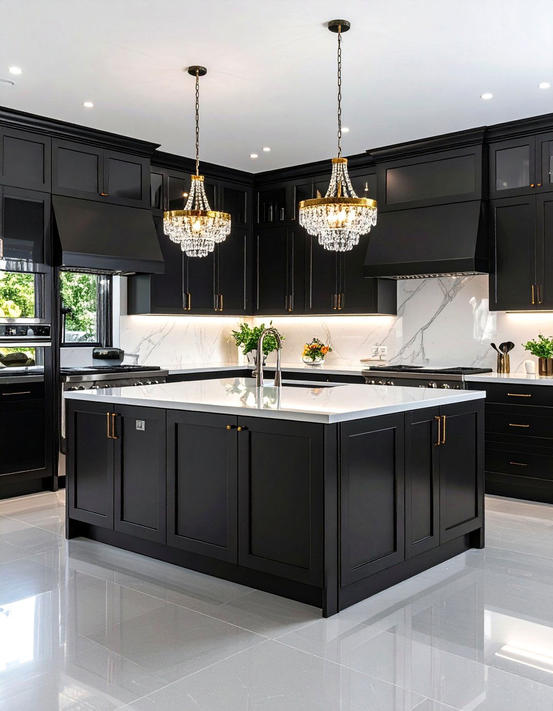 Black Cabinets with High Gloss Finish Glamorous Kitchen