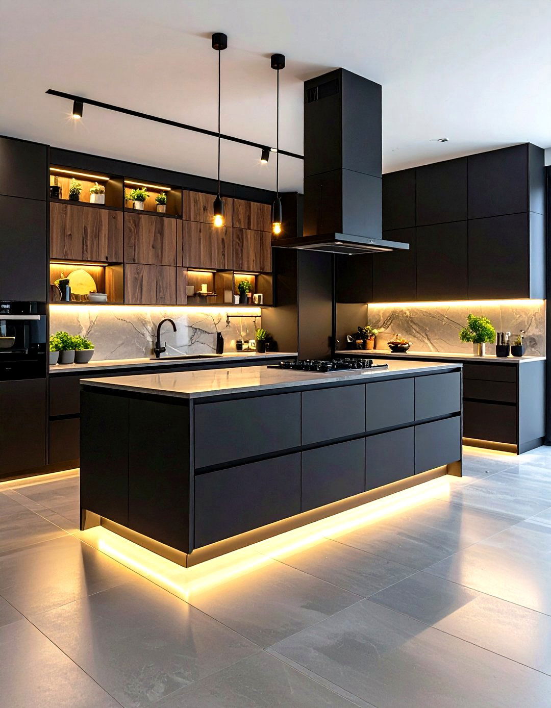 Black Cabinets with Integrated Lighting Features - 20 kitchens with beautiful black cabinets