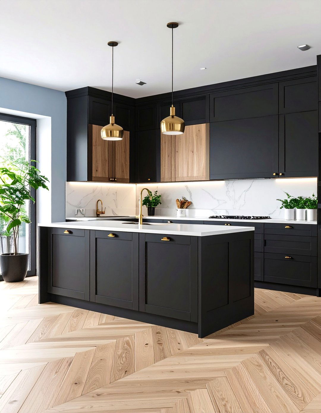 Black Cabinets with Light Wood Accent Modern Scandinavian Kitchen - 20 Kitchens With Black Cabinets