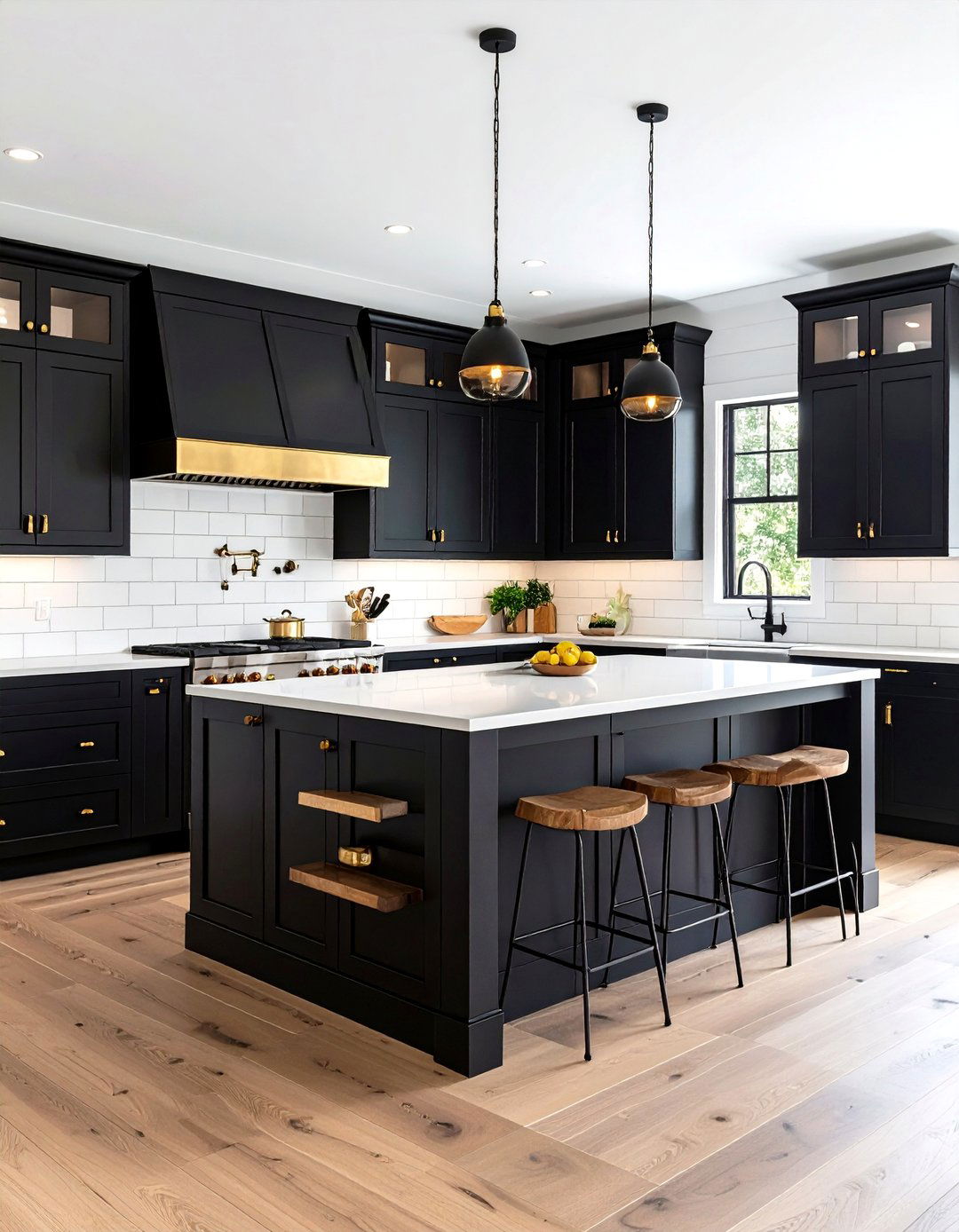 Black Cabinets with Mixed Metals Modern Farmhouse Kitchen - 20 Kitchens With Black Cabinets