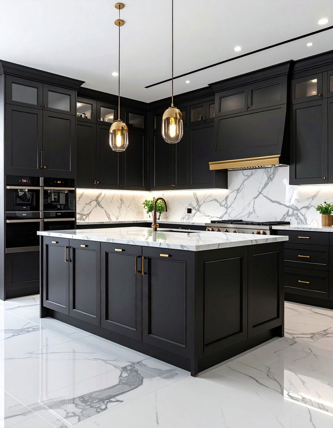 Black Cabinets with Natural Stone Backsplash Luxury Kitchen - 20 Kitchens With Black Cabinets