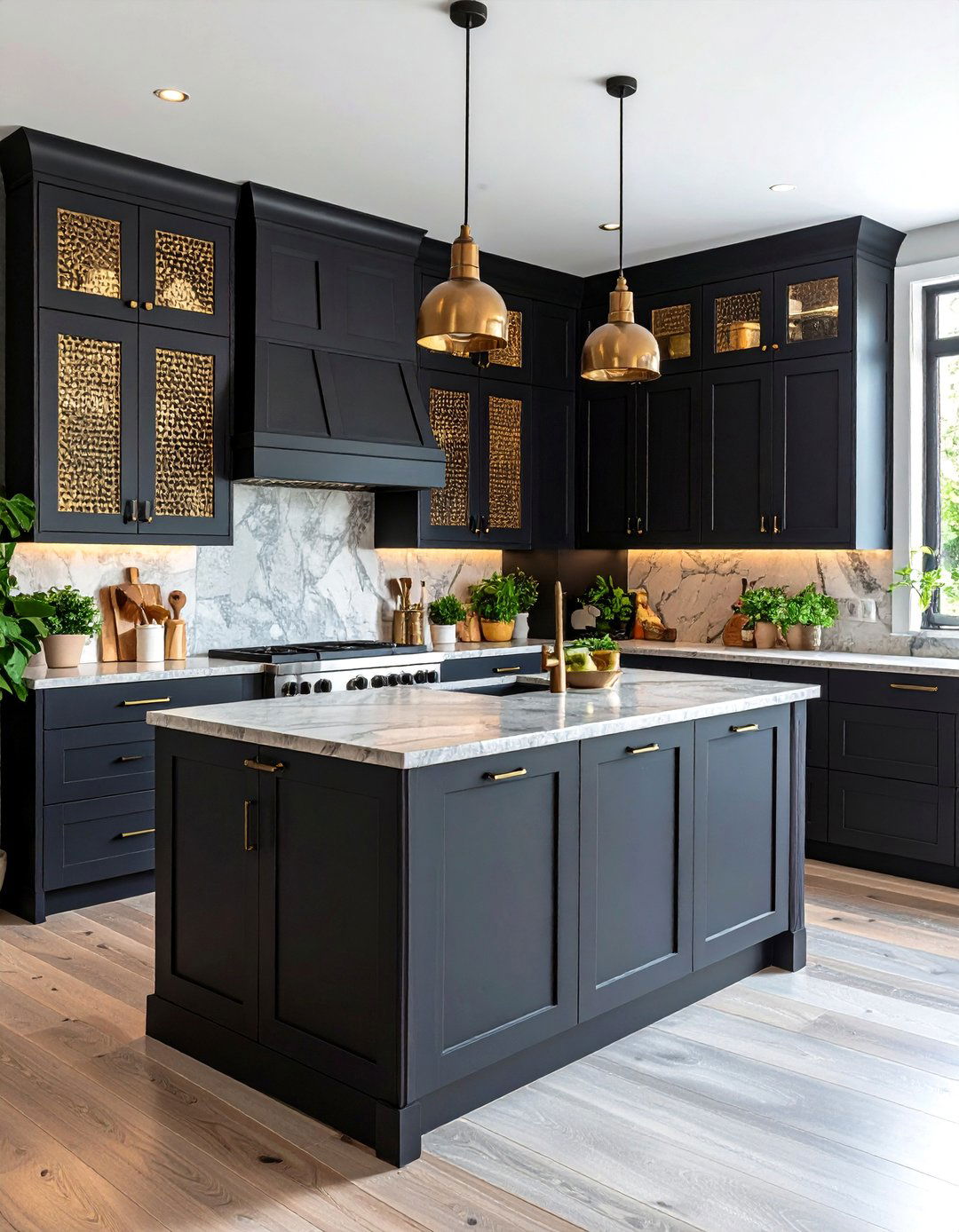 Black Cabinets with Texture Mixed Materials Kitchen - 20 Kitchens With Black Cabinets