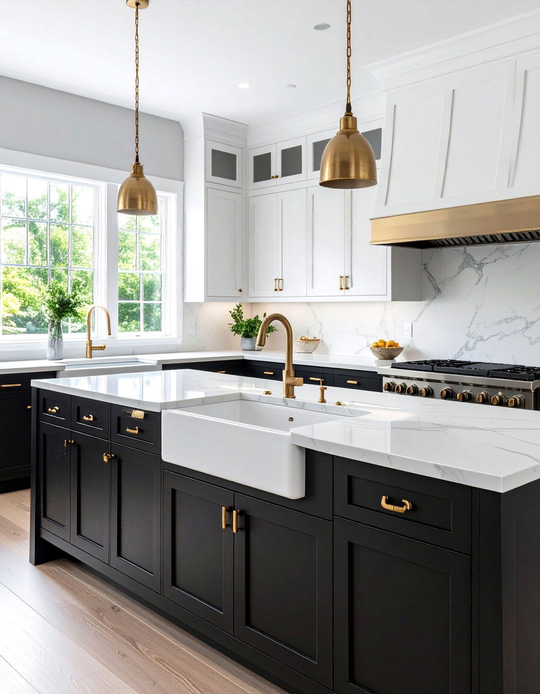 Black Cabinets with White Marble Two Tone Farmhouse Kitchen - 20 Kitchens With Black Cabinets