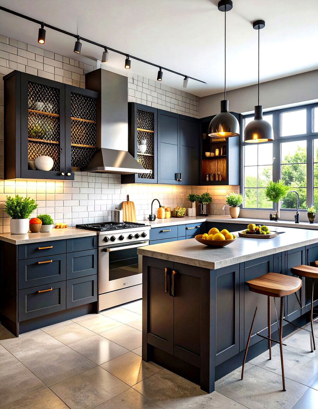 Black Cabinets with Wire Mesh Inserts - 20 kitchens with beautiful black cabinets