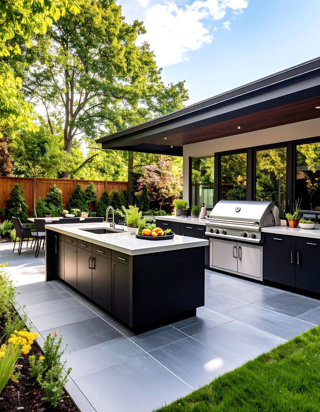 Black Concrete Patio with Outdoor Kitchen Area - 20 black concrete patio ideas
