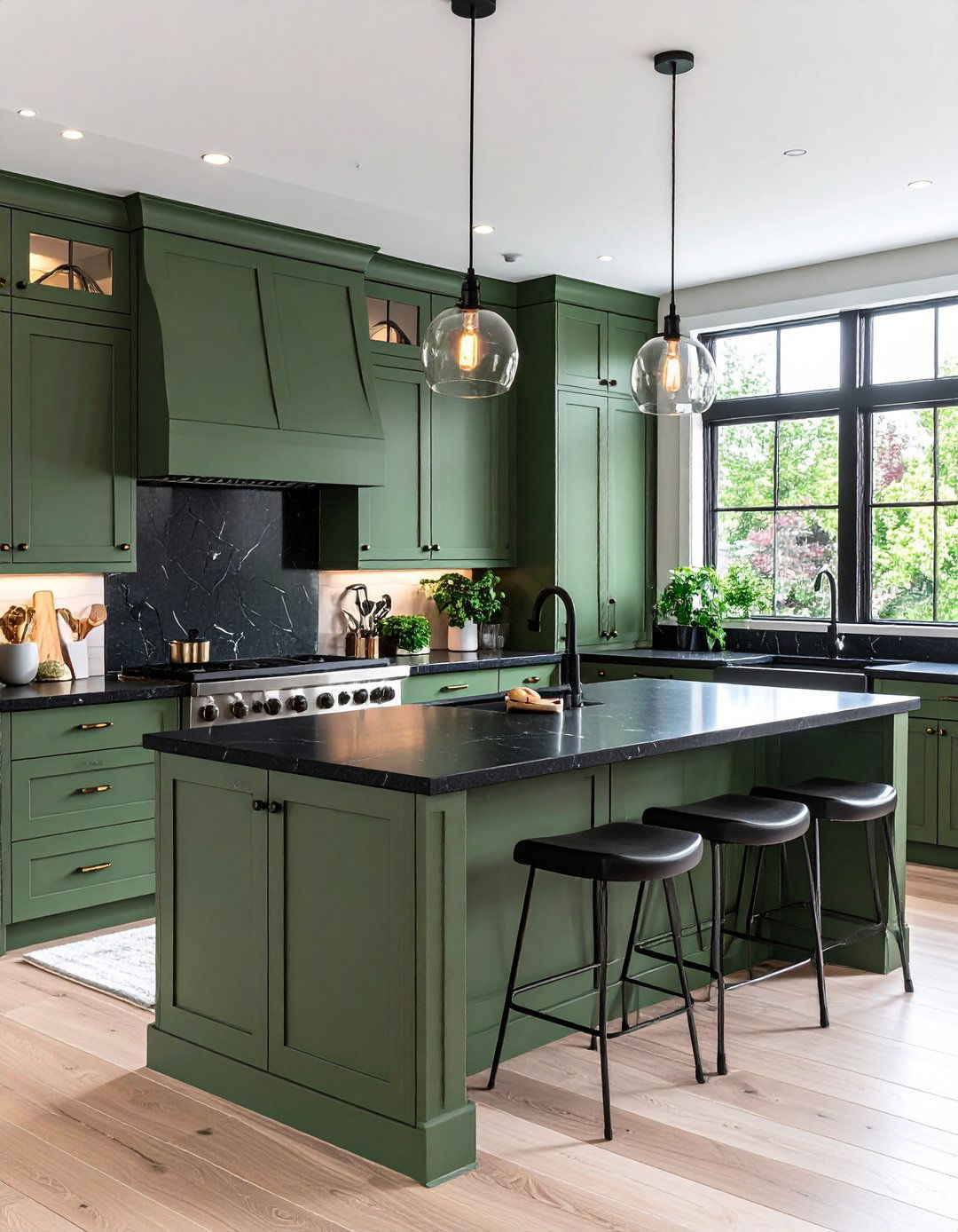 Black Countertops with Sage Green Cabinets - 20 Sage Green and Black Kitchen Ideas