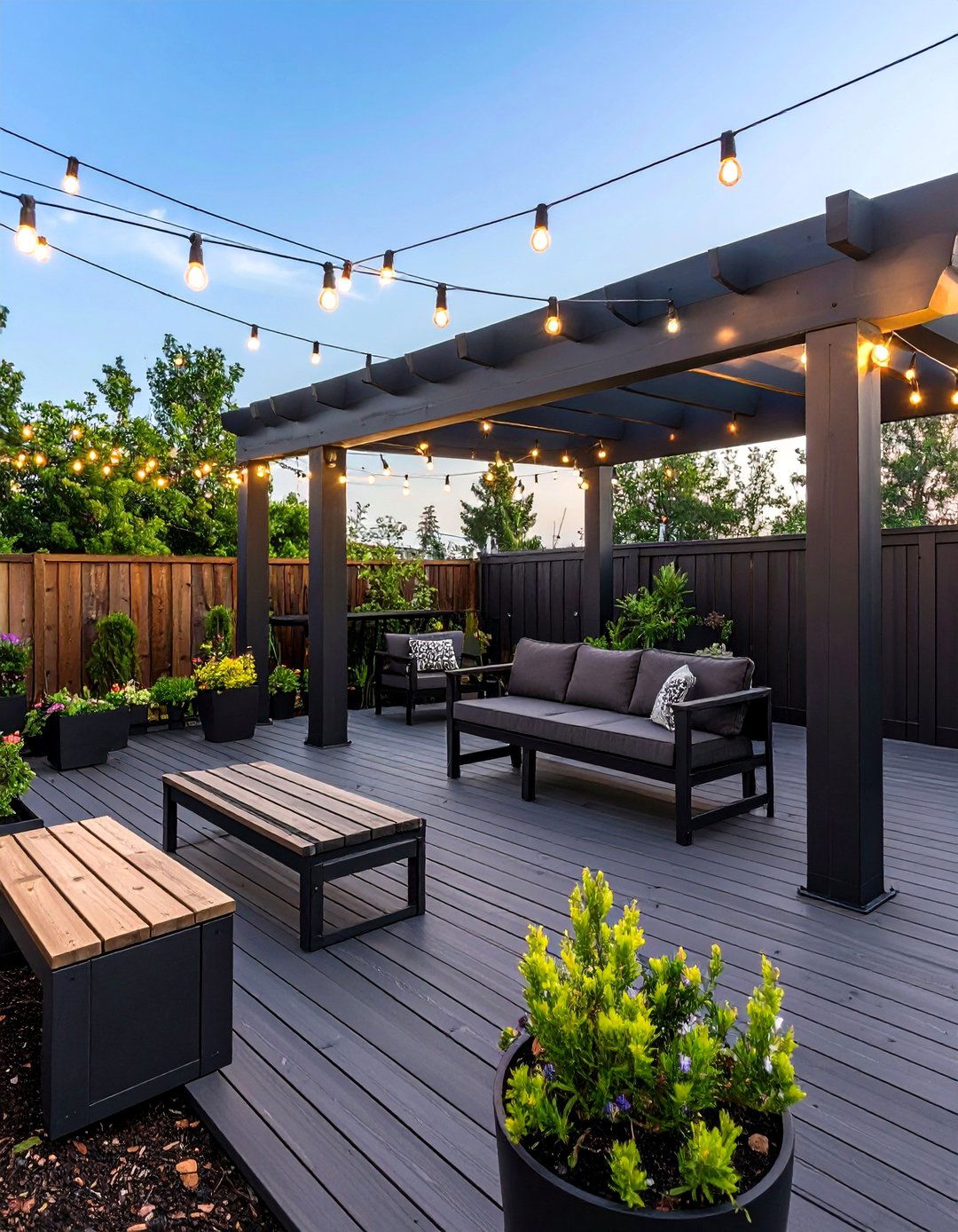 Black Deck with Warm Wood Accents - 20 Black Deck Ideas