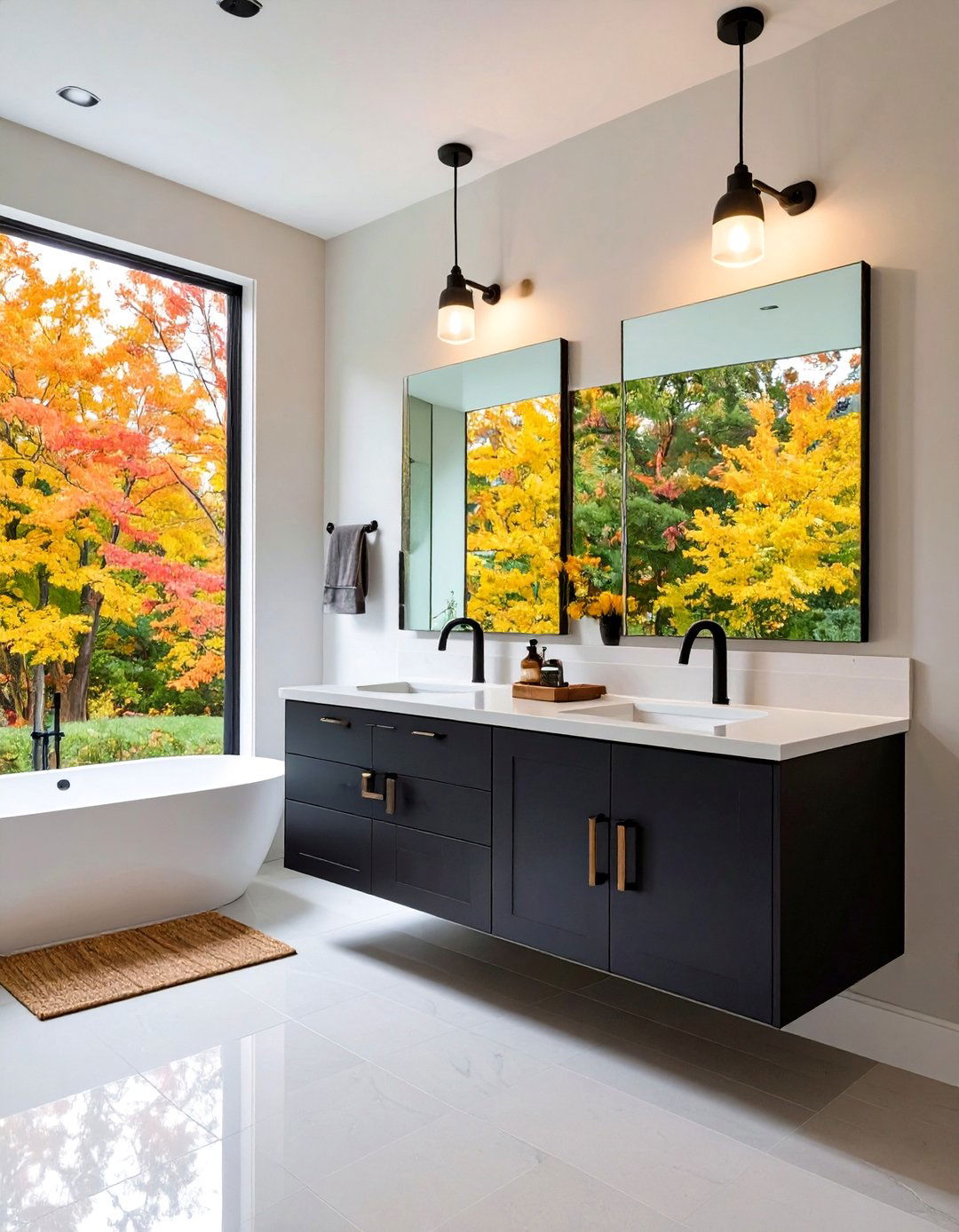Black Floating Cabinet Vanity for Modern Minimalism - 20 bathroom with black cabinets ideas