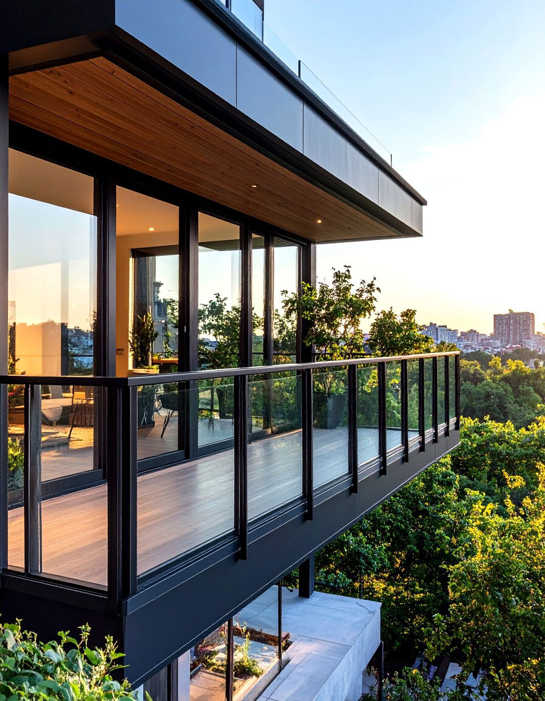 Black Framed Glass for Industrial Loft Character - 20 Glass Balcony Design Ideas