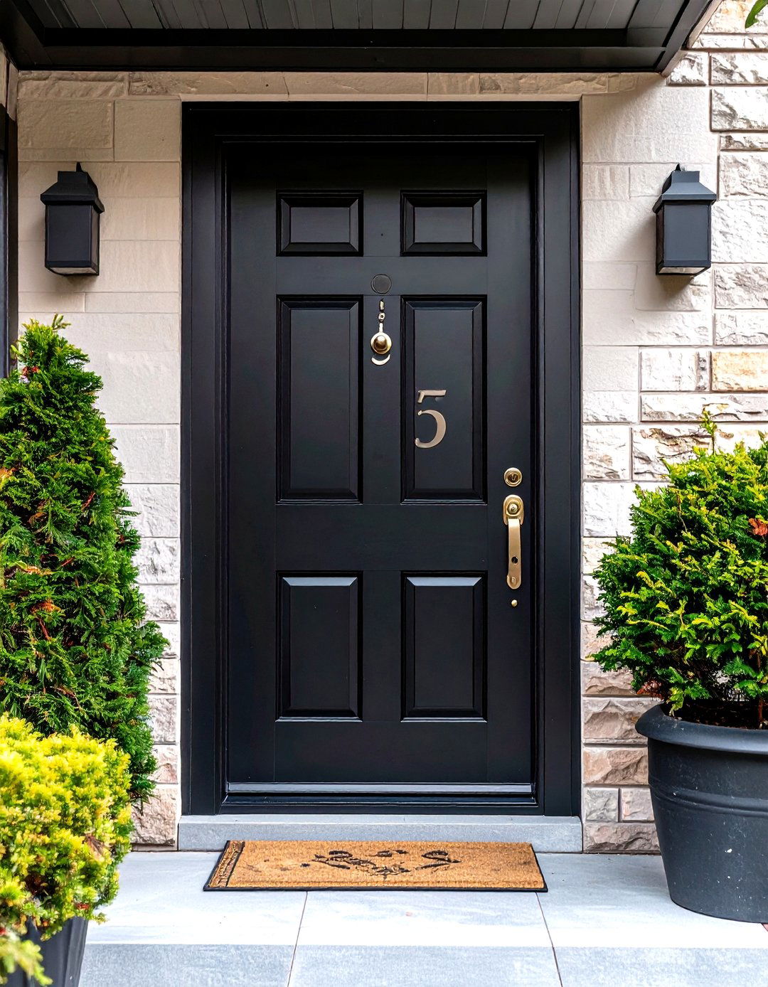 Black Front Door Featuring Statement House Numbers - 20 Black Front Door Ideas