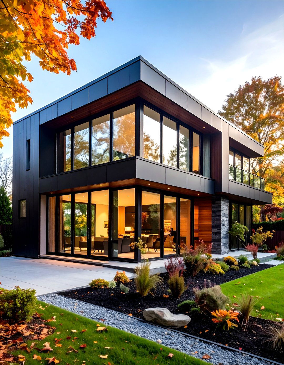 Black Houses with Expansive Window Features - 20 Modern Black Houses
