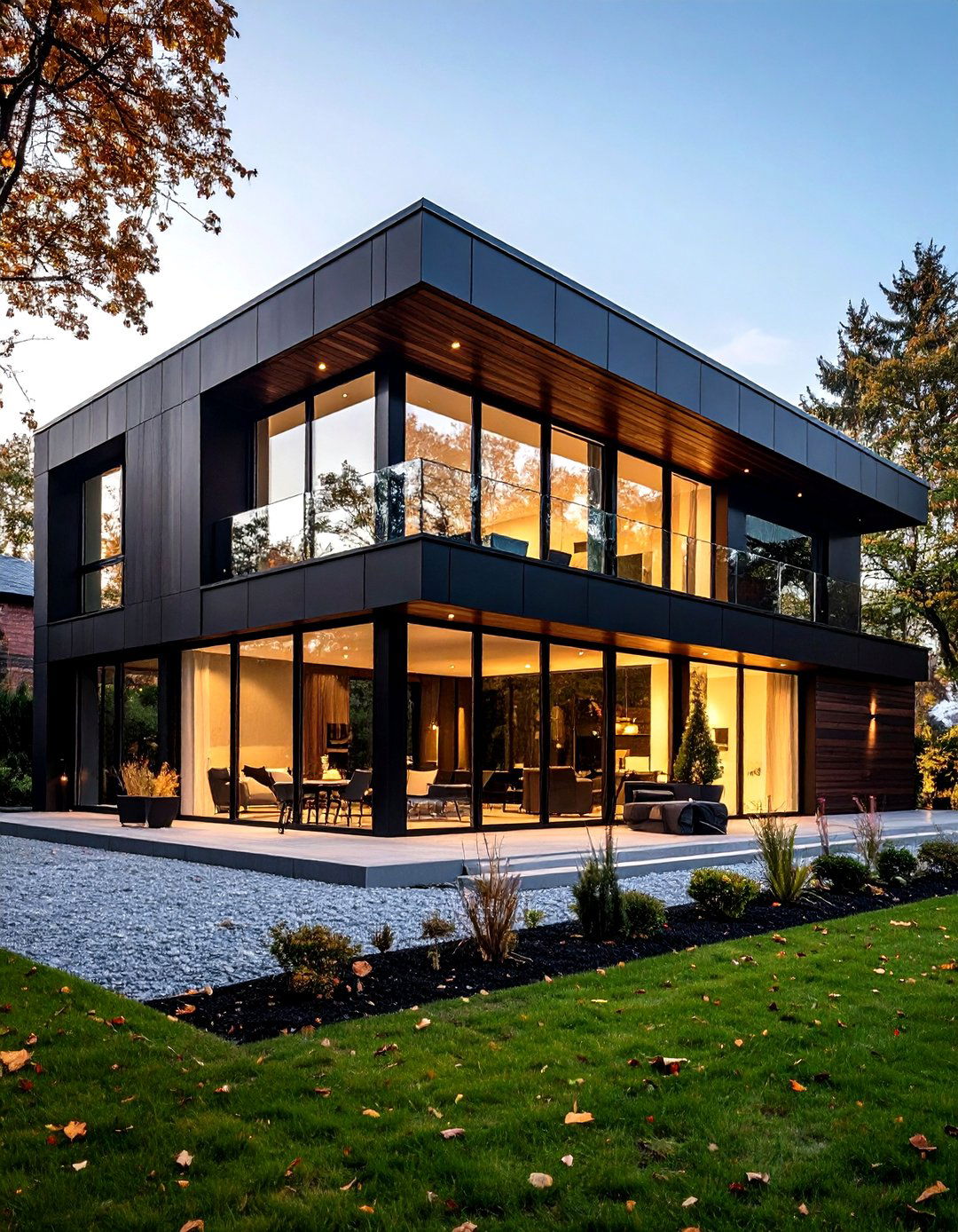 Black Houses with Glass Feature Walls - 20 Modern Black Houses
