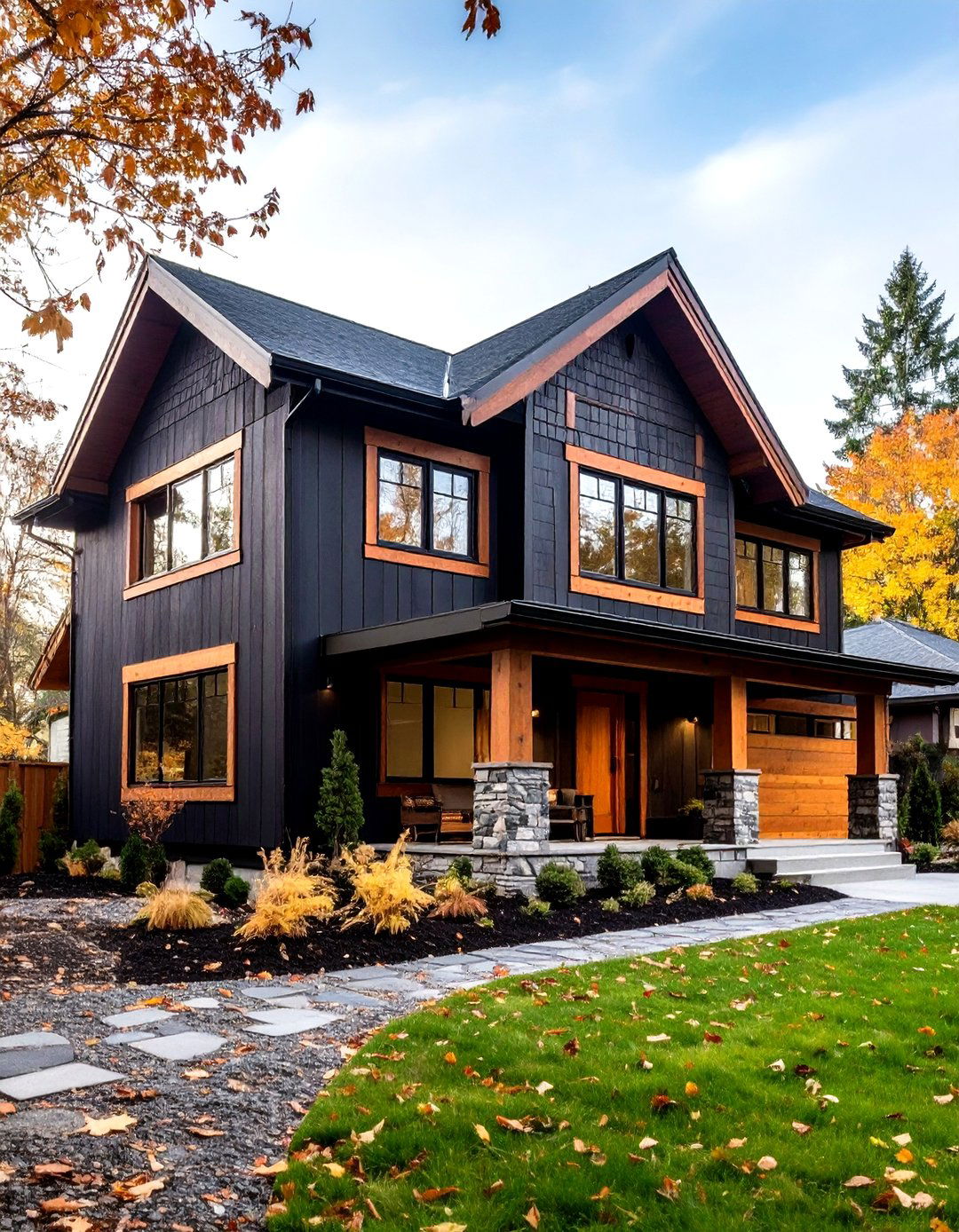 Black Houses with Natural Wood Accent Houses - 20 Modern Black Houses