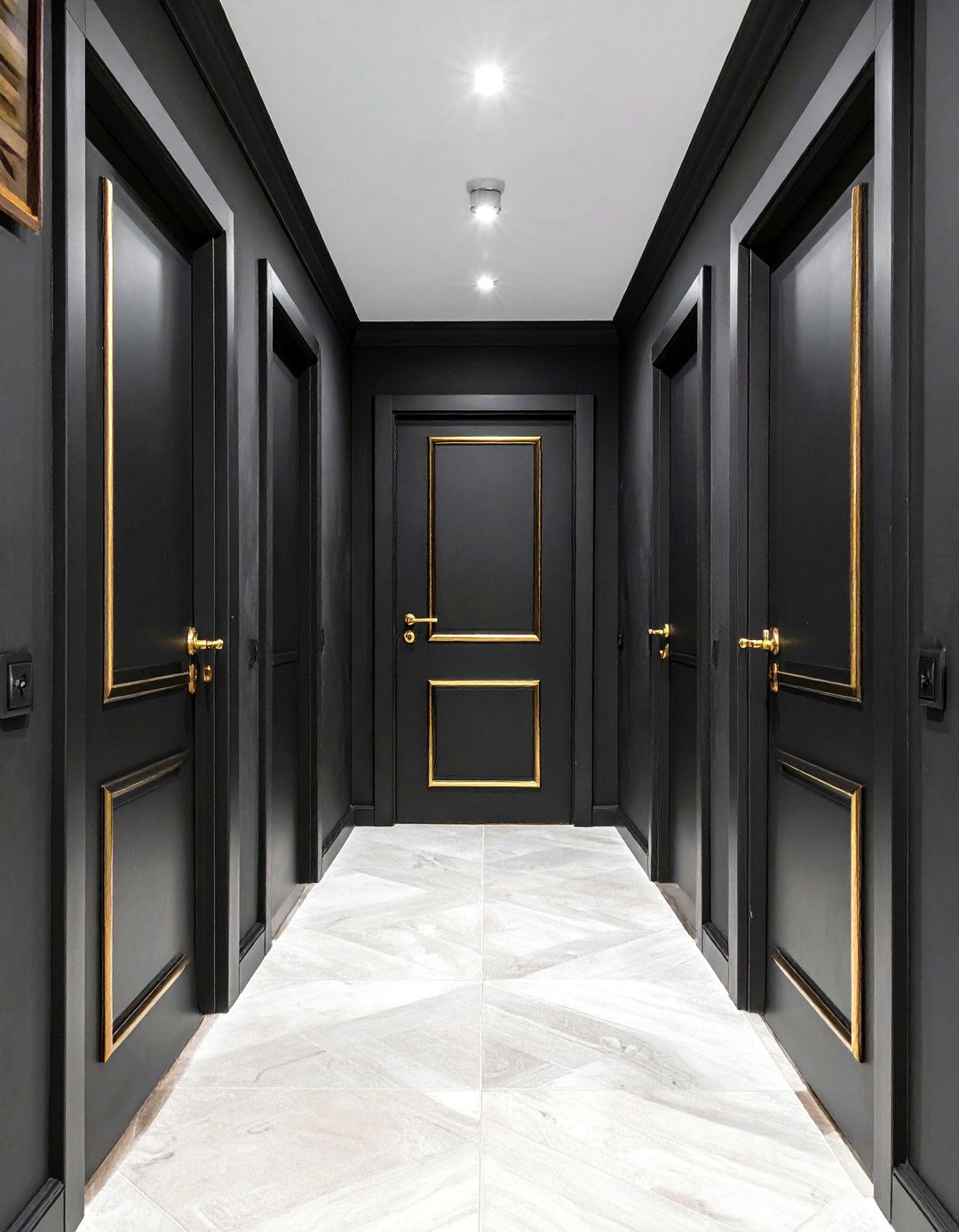 Black Interior Doors as Graphic Frames - 20 Dark Hallway Ideas