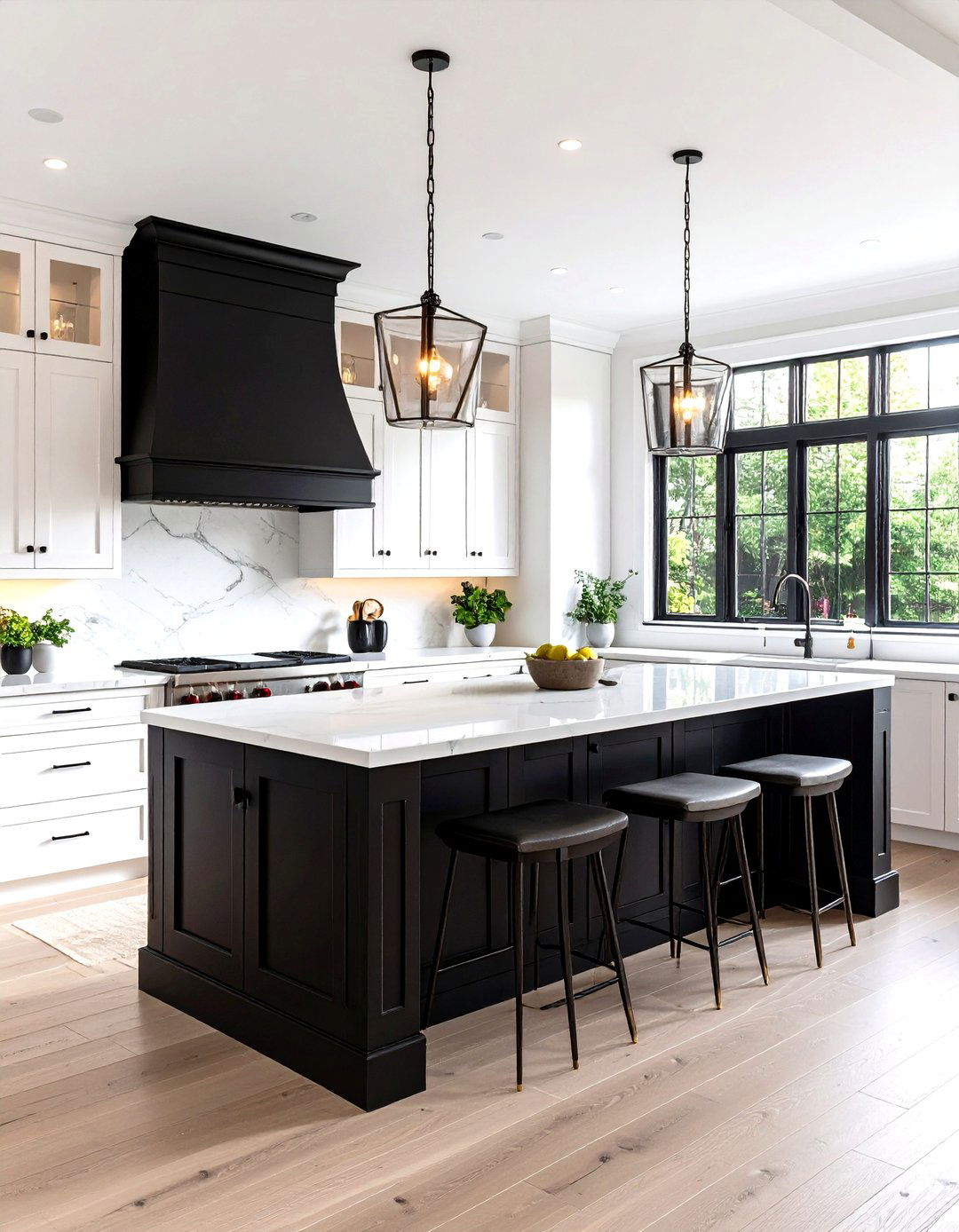 Black Kitchen Island with White Perimeter Cabinets - 20 kitchens with beautiful black cabinets