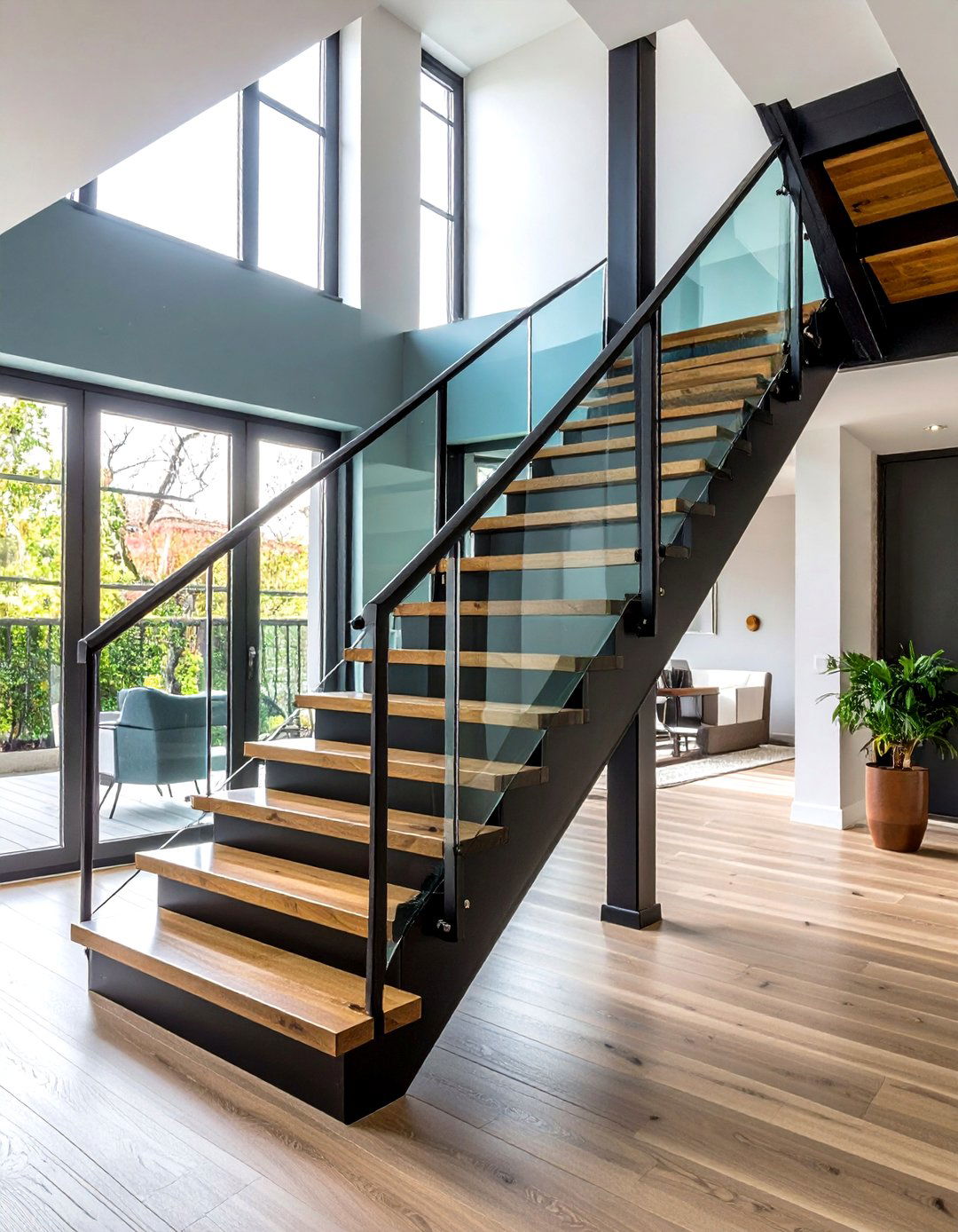 Black L Shaped Staircase with Mixed Materials - 20 black staircase ideas