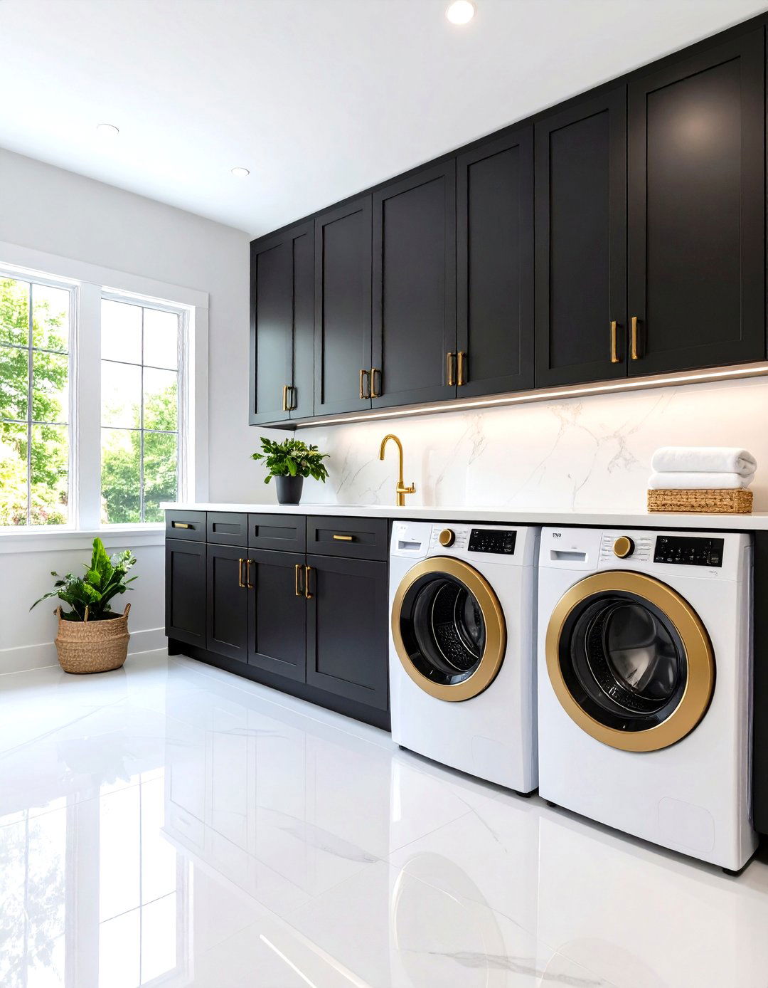 Black Laundry Room Cabinets with White Countertops - 20 black laundry room ideas