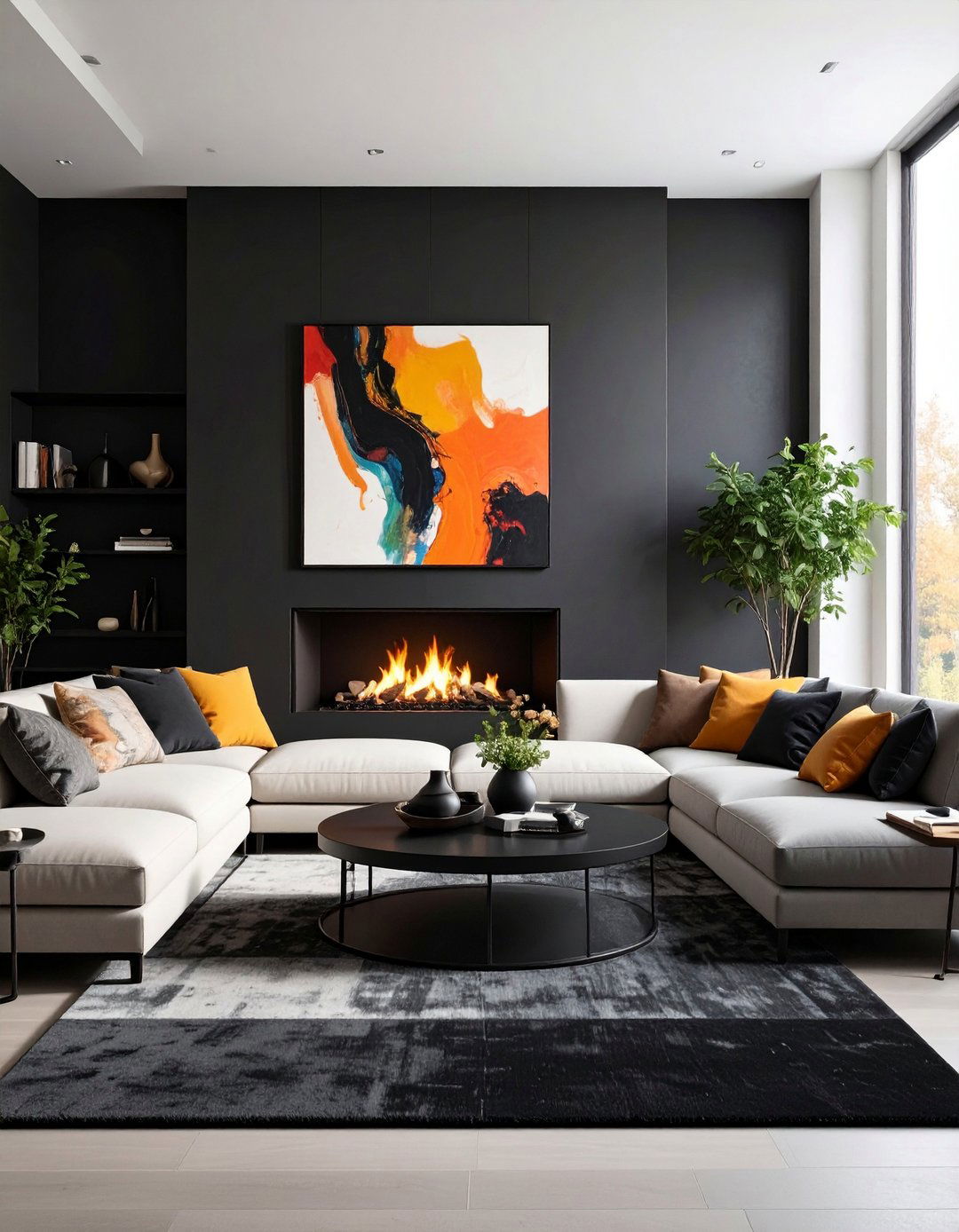 Black Living Room Accent Wall for Instant Drama - 20 Black Living Room Ideas