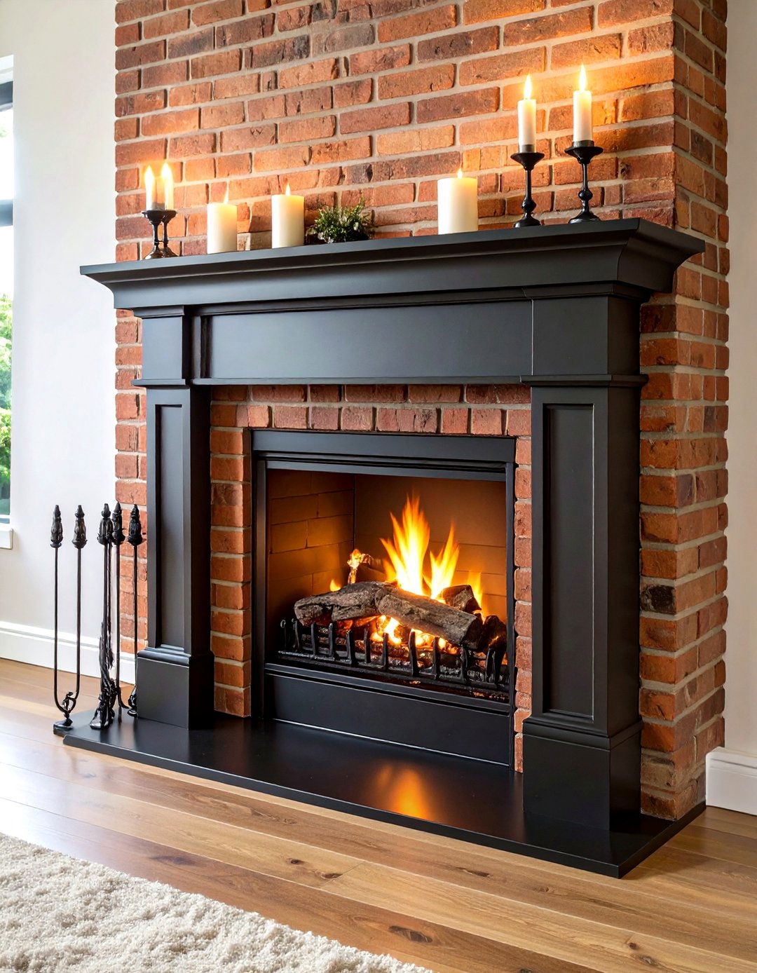 Black Mantel over Original Brick Fireplace - 20 Black Fireplace Ideas
