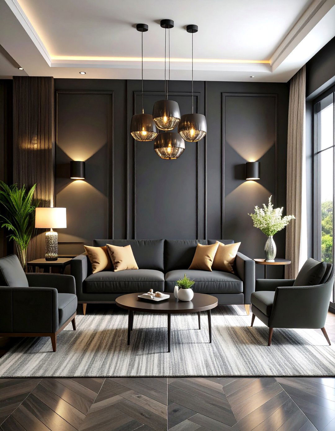 Black Matte Living Room Wall Lighting Ideas for Bold Contemporary Style - 20 Living Room Wall Lighting Ideas