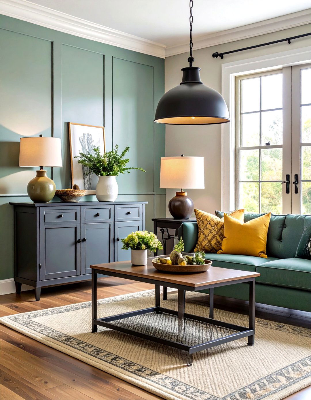 Black Metal Accents Sharpen the Farmhouse Living Rooms Modern Edge - 20 Farmhouse Living Room Ideas