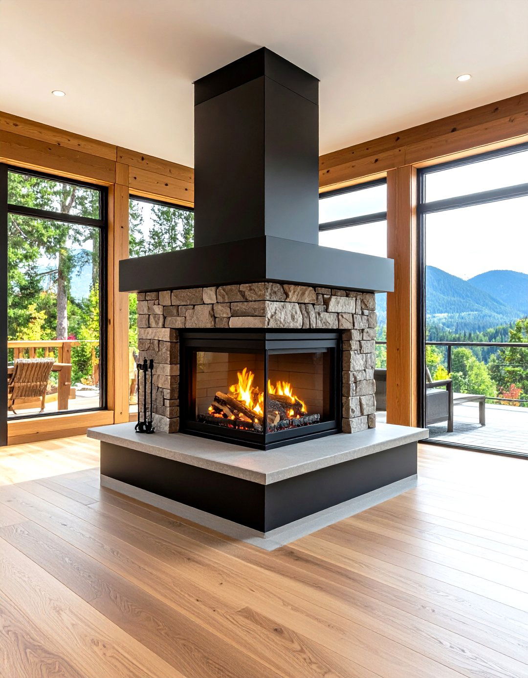 Black Metal Accents on a Farmhouse Fireplace - 20 Farmhouse Fireplace Ideas