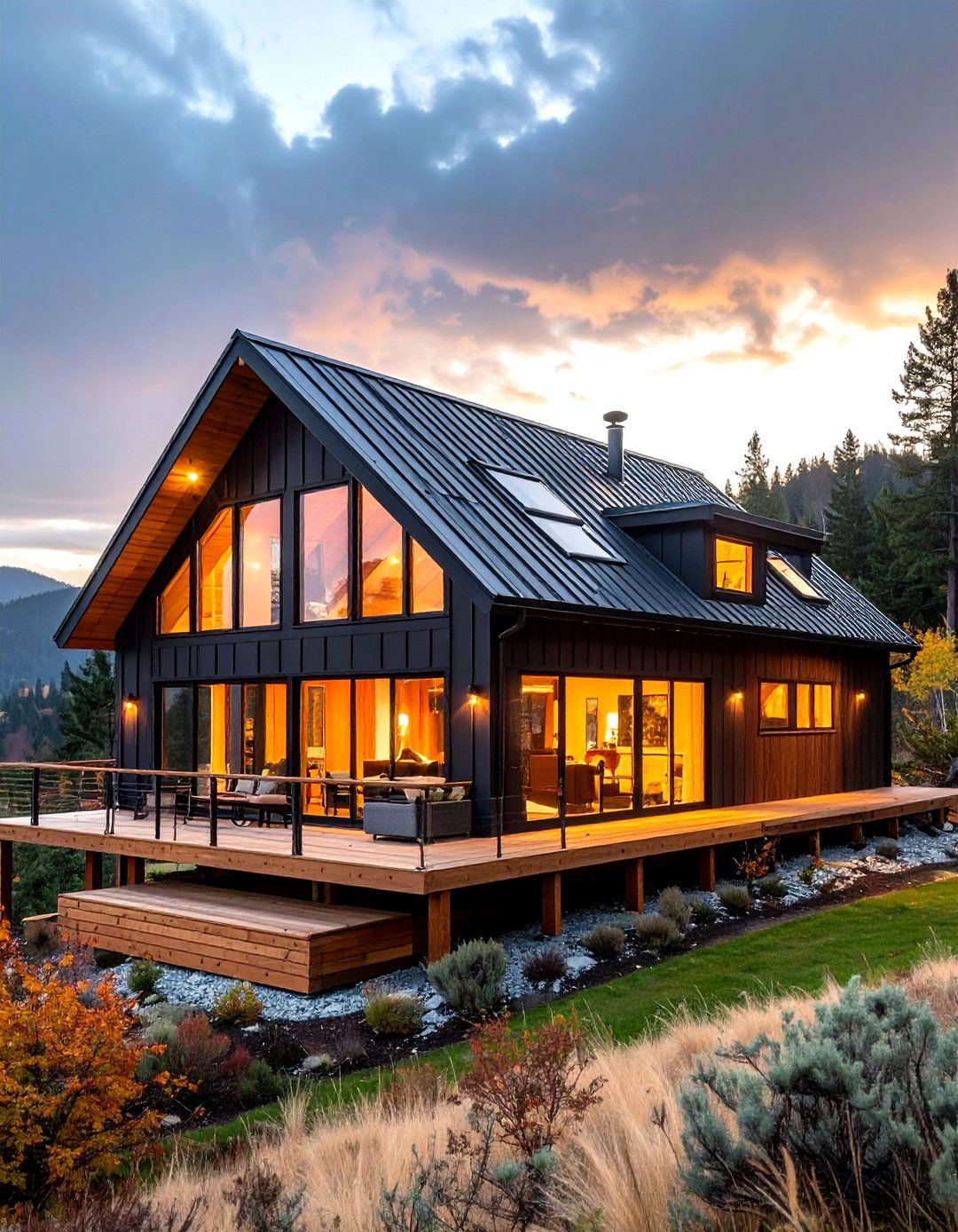 Black Metal Barndominium Exterior with Wood Accents - 20 Pole Barn and Barndominium House Exteriors