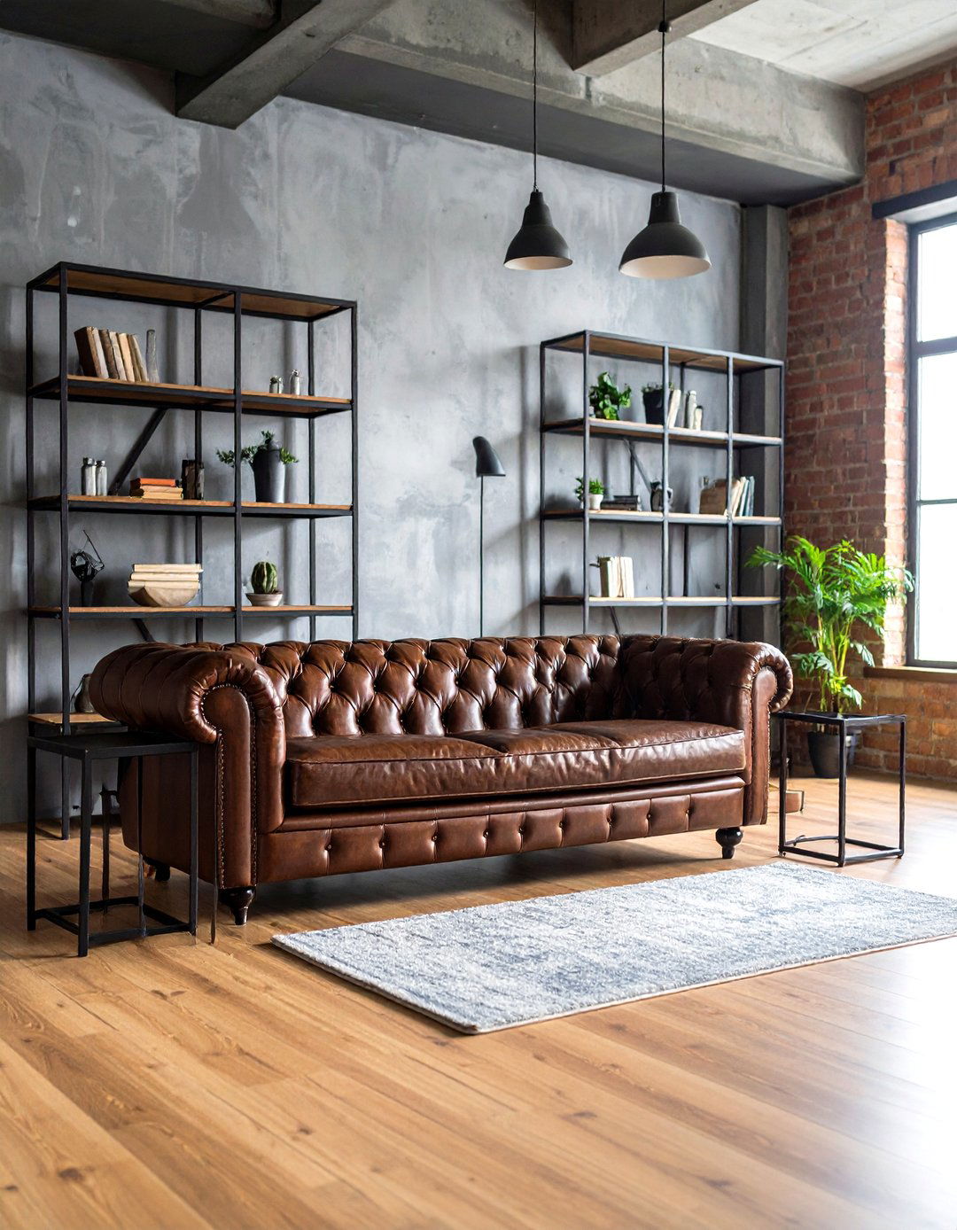 Black Metal Details for Industrial Edge - 20 Dark Brown Couch Living Room Ideas