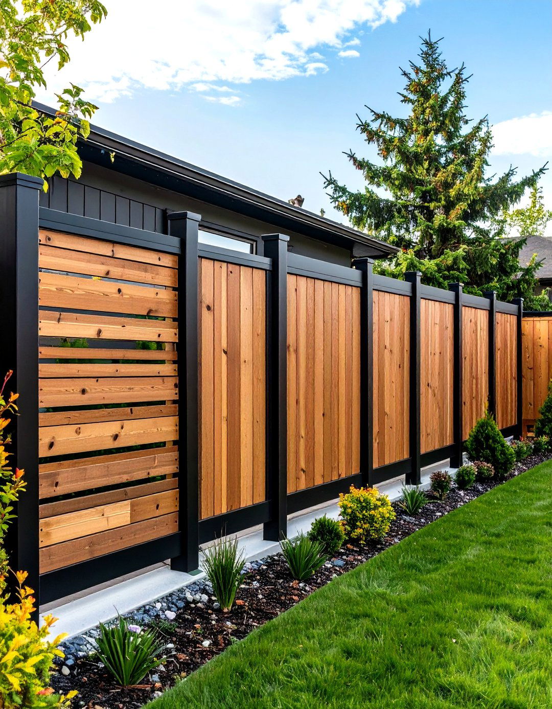 Black Metal Frame Wood Slat Metal and Wood Fence - 20 Metal and Wood Fence