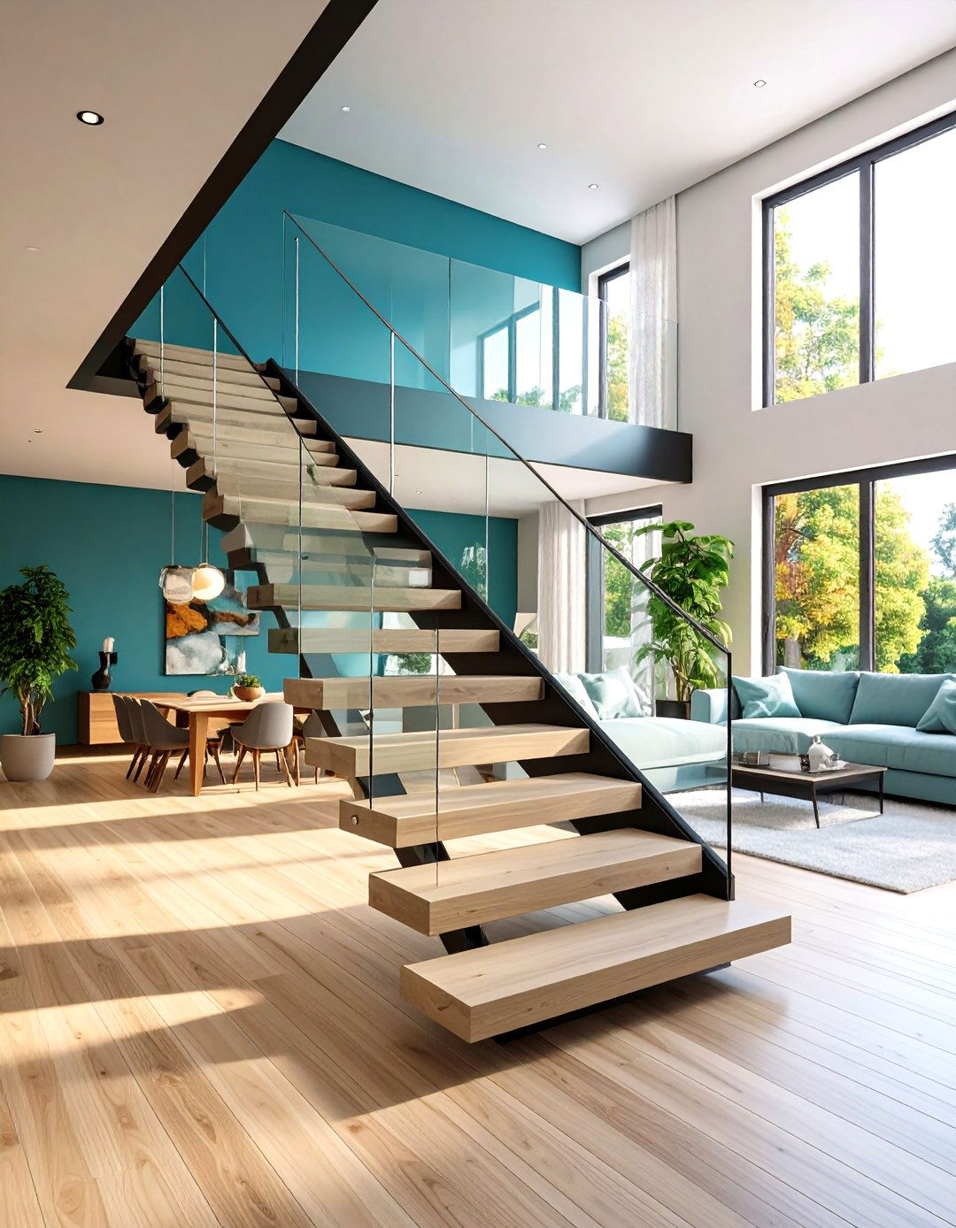 Black Mono Stringer Floating Staircase - 20 black staircase ideas