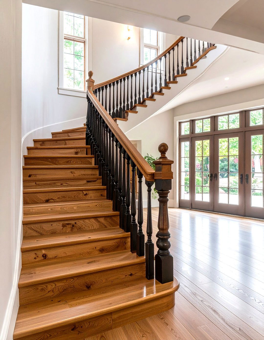 Black Painted Balusters with Natural Wood Treads - 20 black staircase ideas