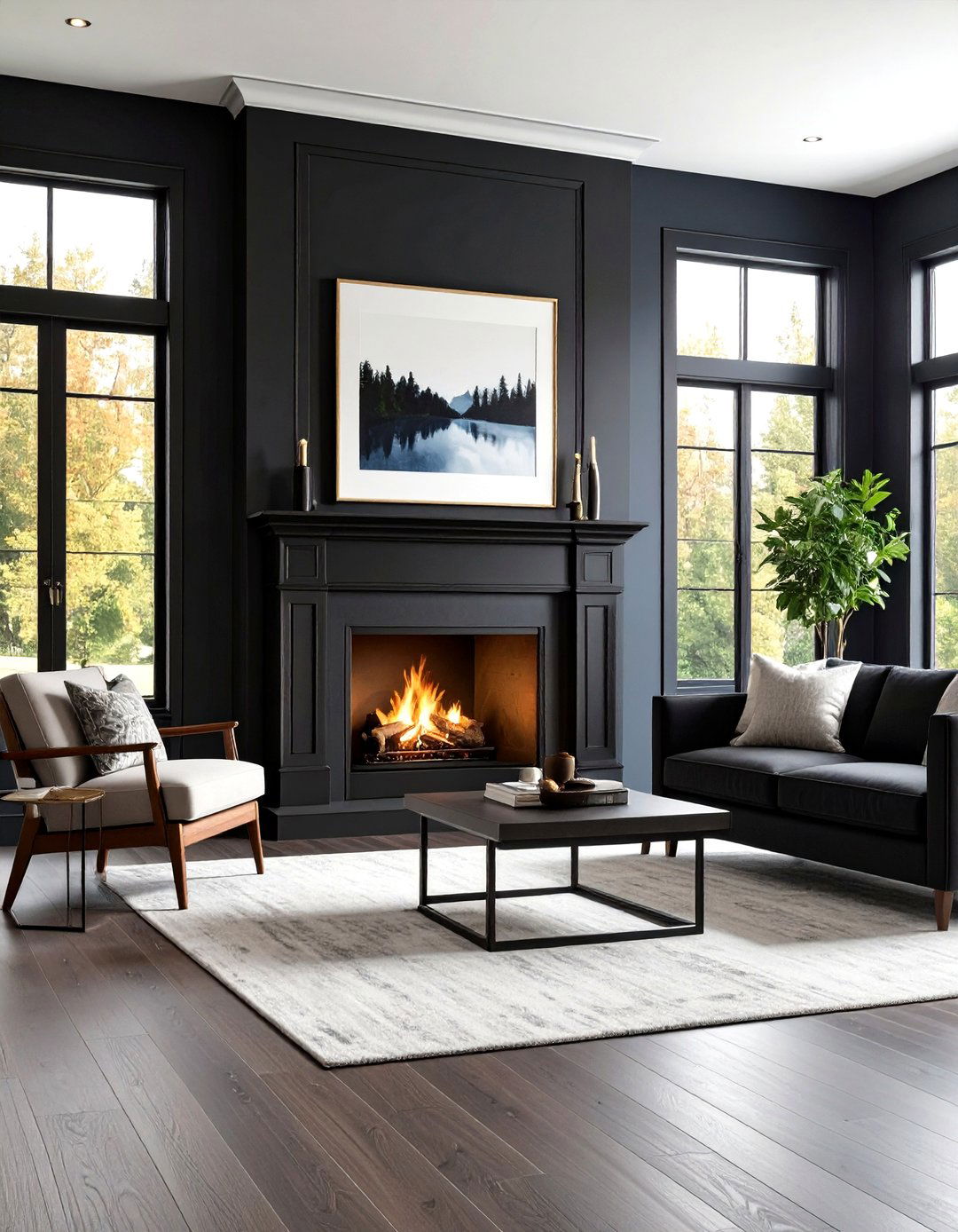 Black Painted Wood Mantel for Bold Drama - 20 Wood Mantel Ideas