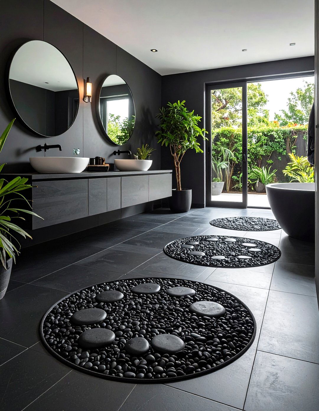 Black Penny Tile Bathroom Grip - 20 Black Tile Bathroom Ideas