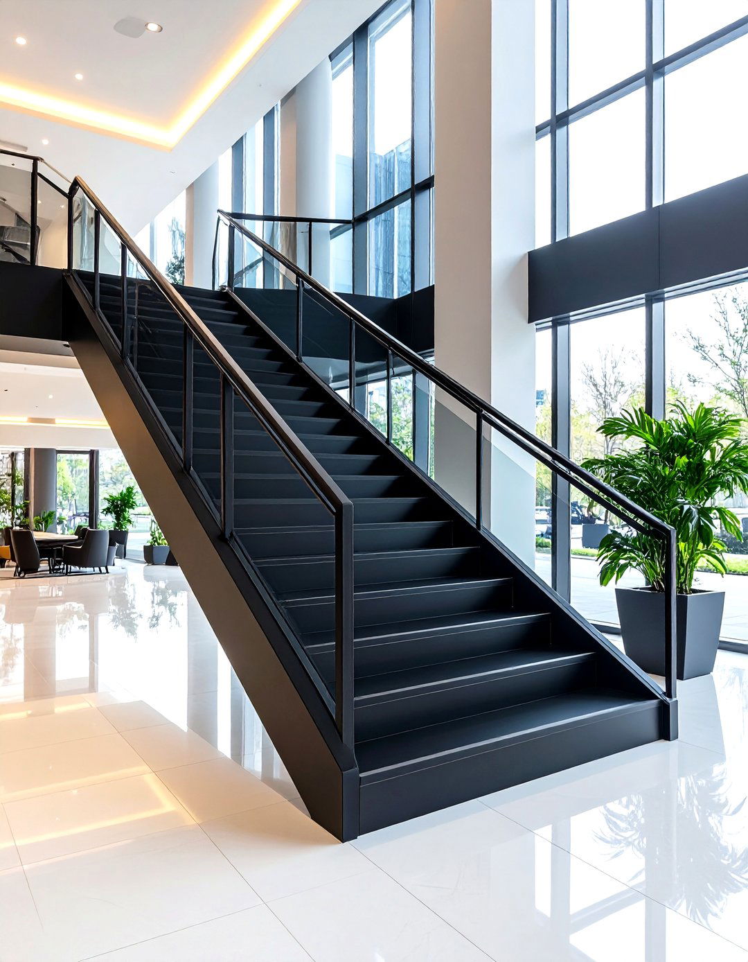 Black Powder Coated Steel Staircase - 20 black staircase ideas