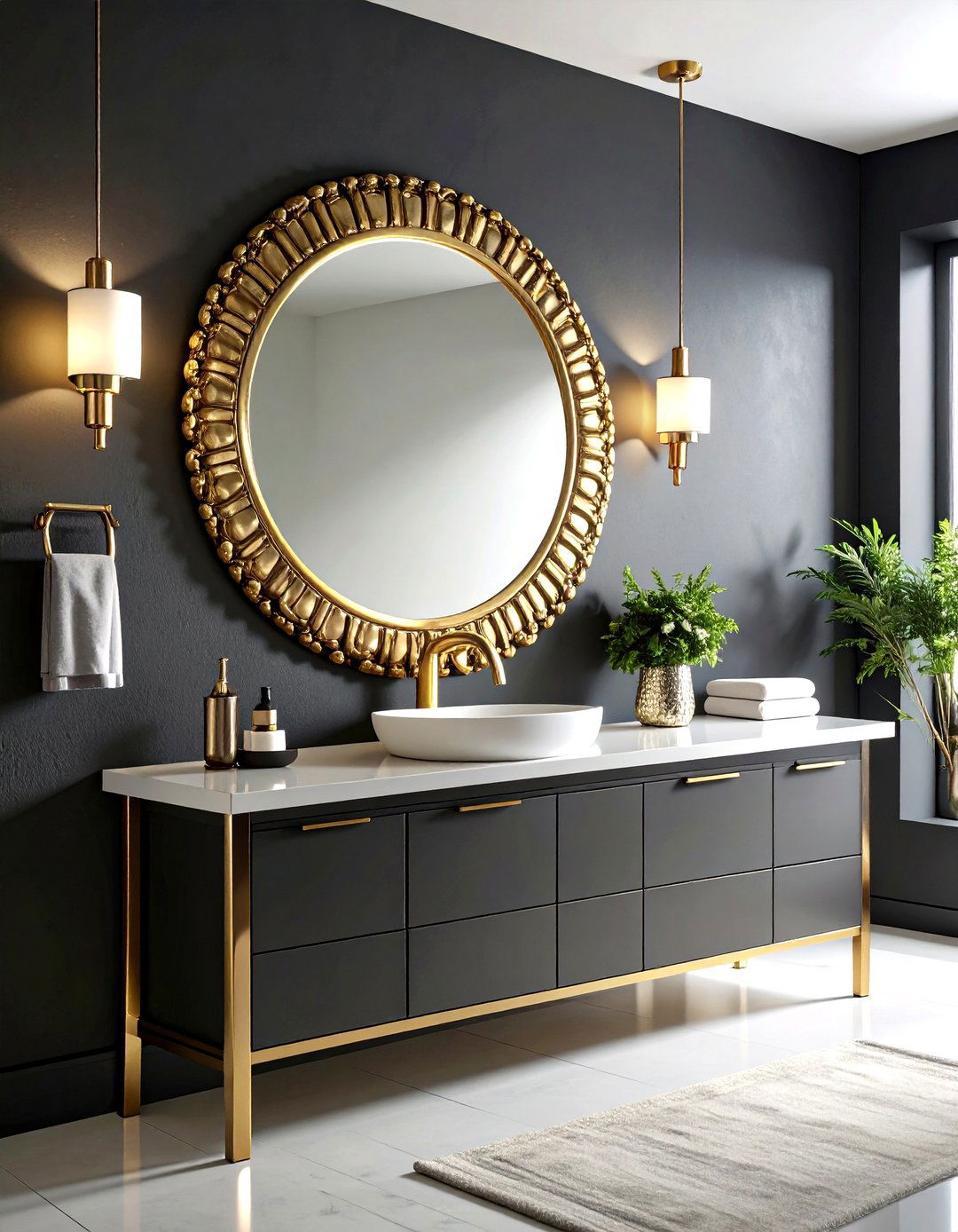 Black Powder Room with Statement Mirror Design - 20 black powder room ideas